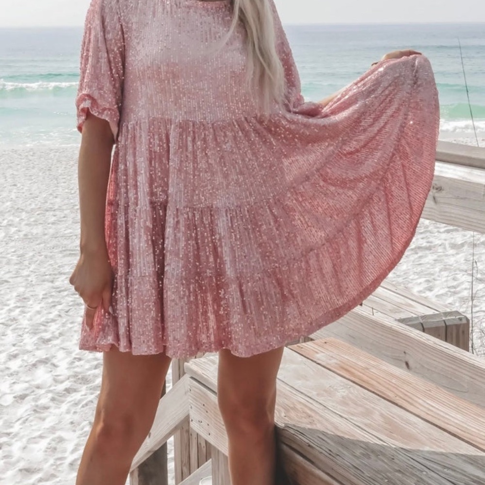 Amazing Lace Sequin Baby Doll Dress